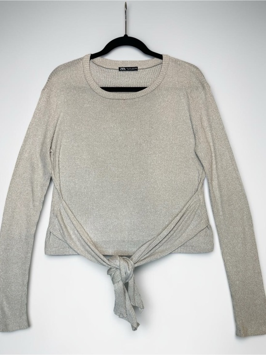 Zara Tops - Zara Ribbed Knit Tie-Front Long Sleeve Top Sz L